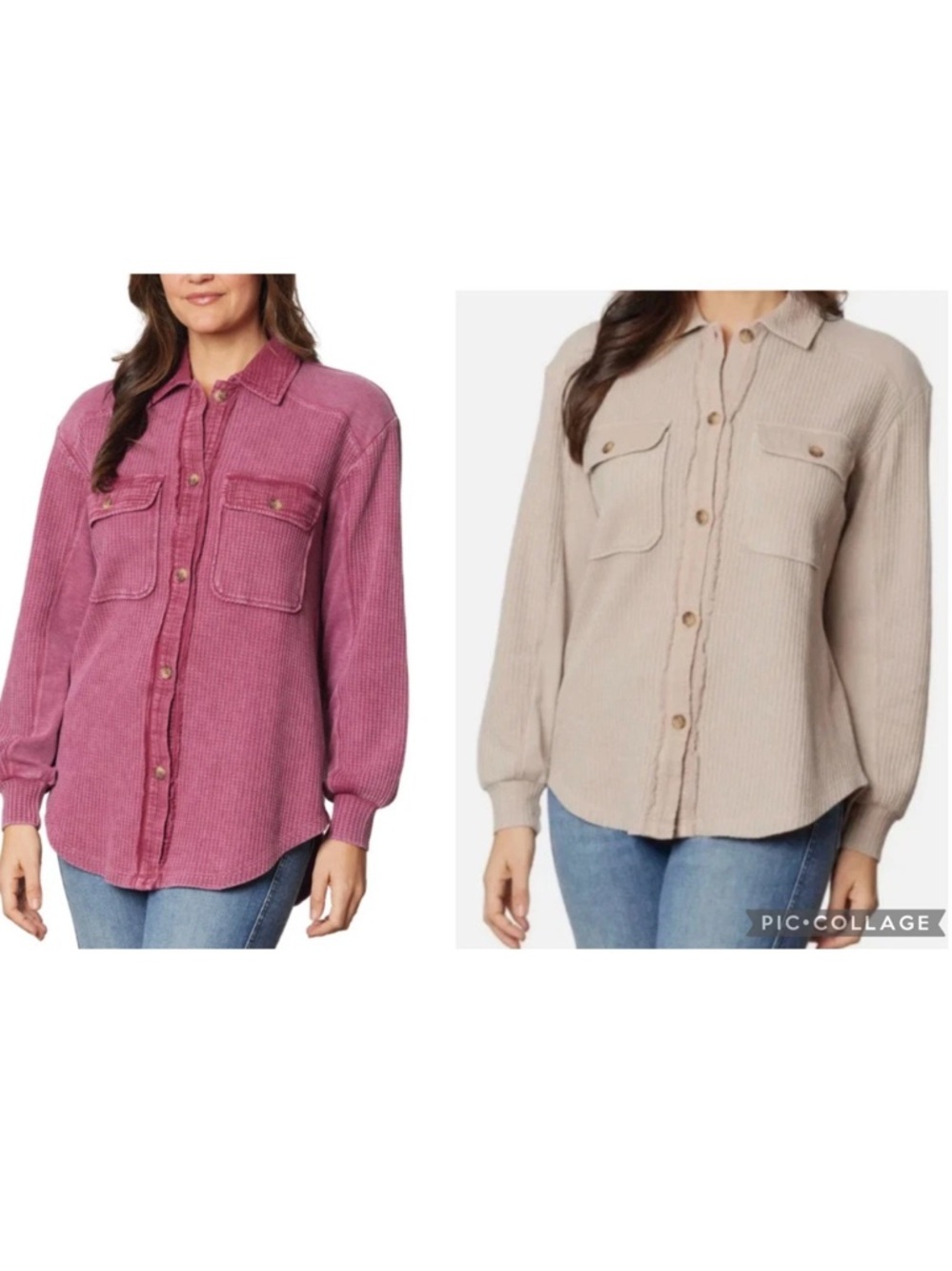 2-Pack Briggs Women’s Button-Front Waffle Shirt. Dark Pink & Tan. XS. NWT.